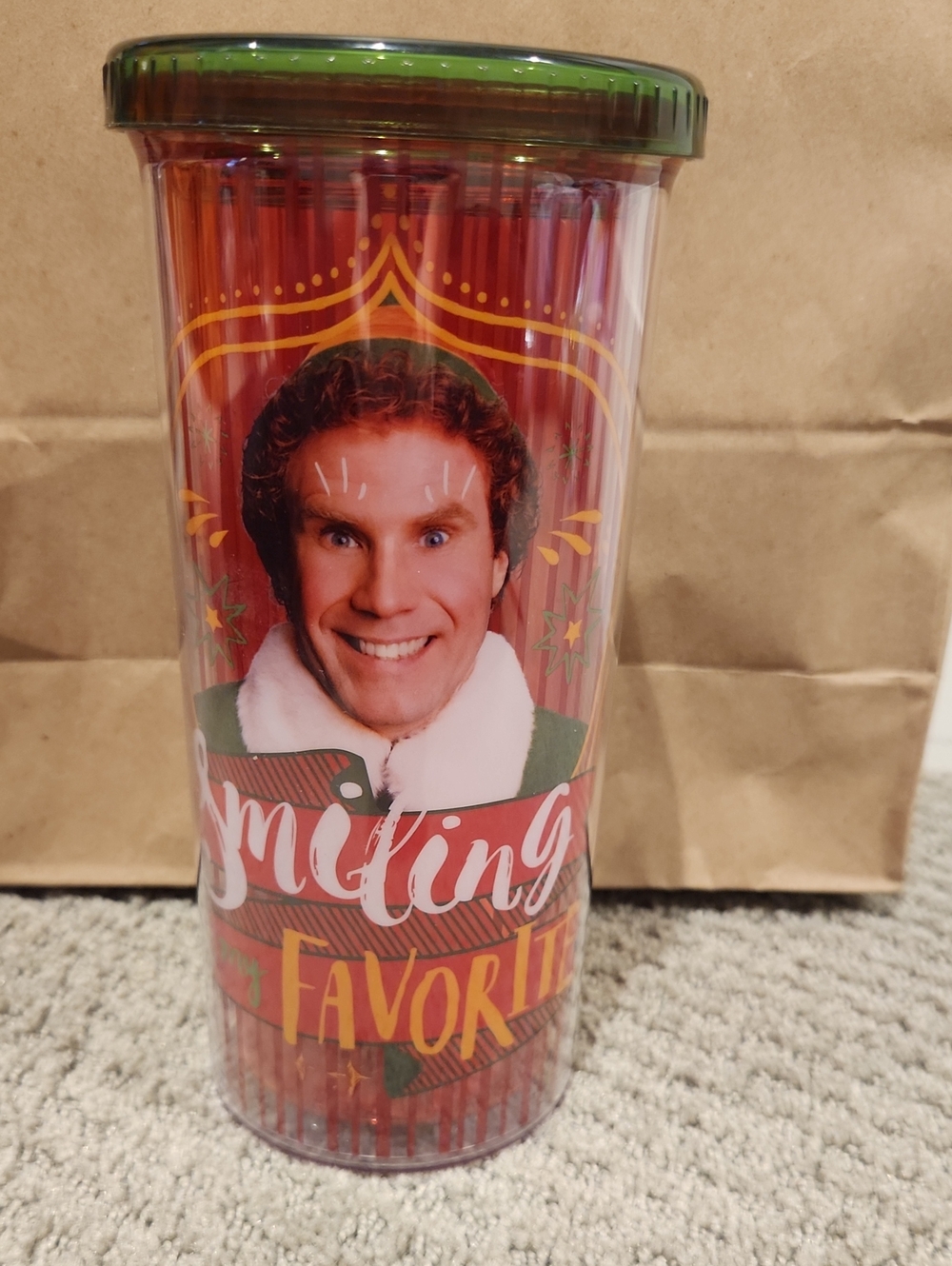 NEW* BUDDY THE ELF MOVIE CHRISTMAS HOLIDAY WILL FARRELL PLASTIC CUP TUMBLER